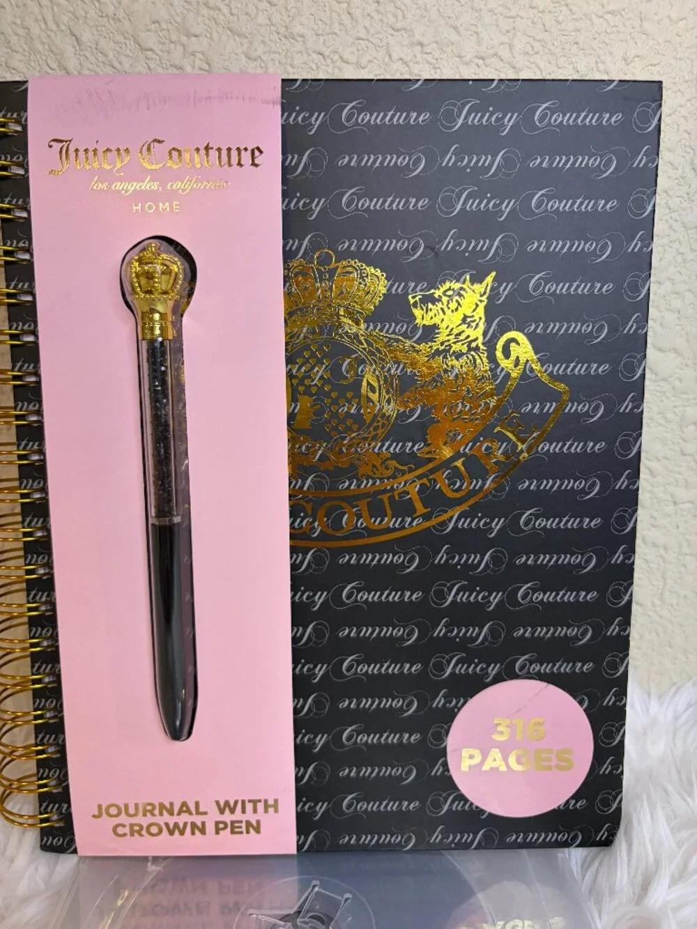 Juicy Couture Large Journal Crown Pen Black Gold 316 Pages NWT
